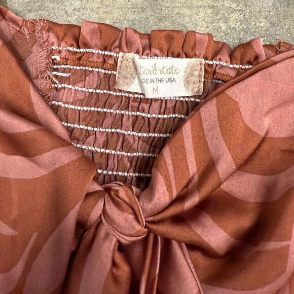 Altar’d State marble swirl satin tie front long sleeve top - Picture 3 of 6